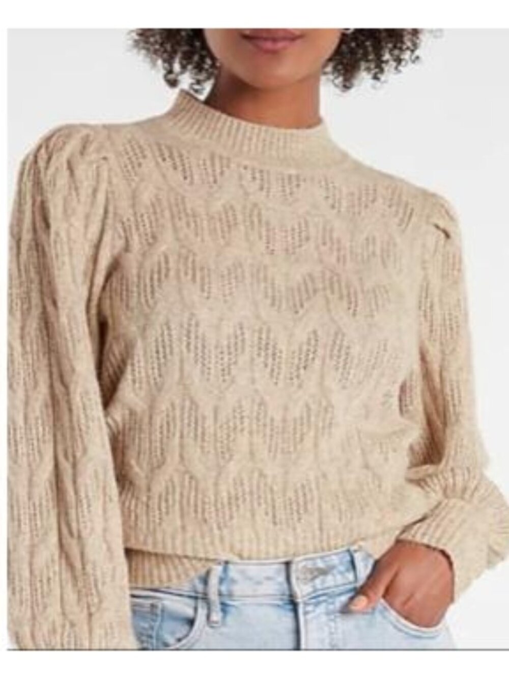 EUC Express metallic open stitch balloon sleeve mock neck sweater, XXS